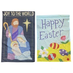 "Joy to the World" and Happy Easter Nativity Scene Yard Garden Flag Lot